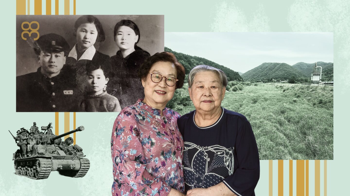 <i>Photo illustration by CNN/Getty Images via CNN Newsource</i><br/>The youngest child Min Young-jae (left) and the fifth child Min Jeong-ja talk about their kidnapped sibling on May 30.