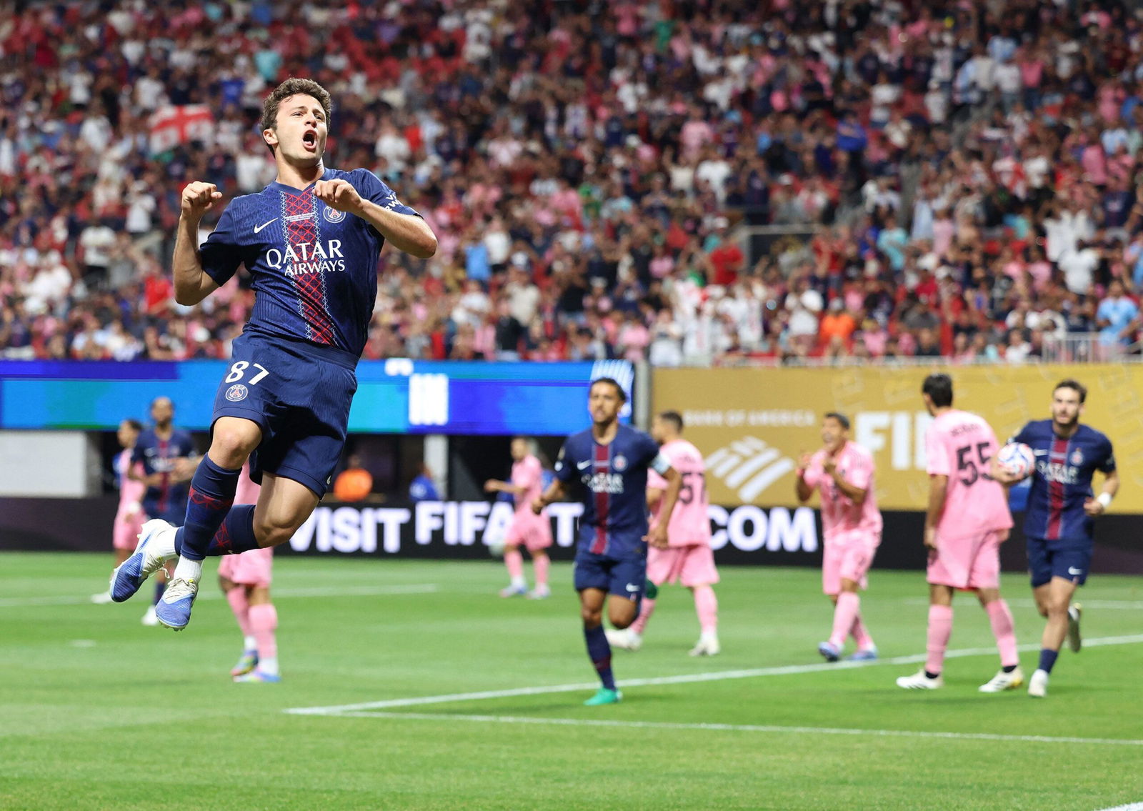<i>Charly Triballeau/AFP/Getty Images via CNN Newsource</i><br/>Inter Miami's Lionel Messi and Paris Saint-Germain's Warren Zaire-Emery fight for the ball during the FIFA Club World Cup 2025.