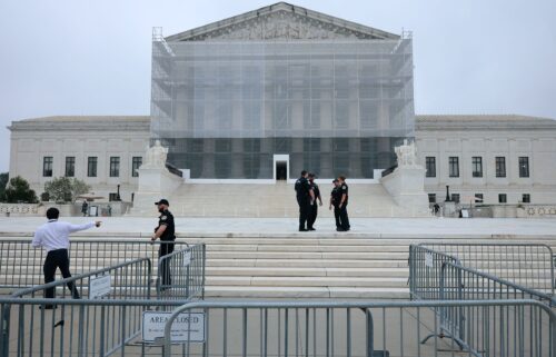 The plaza in front of the US Supreme Court building is closed on the final day of this term on June 27 in Washington