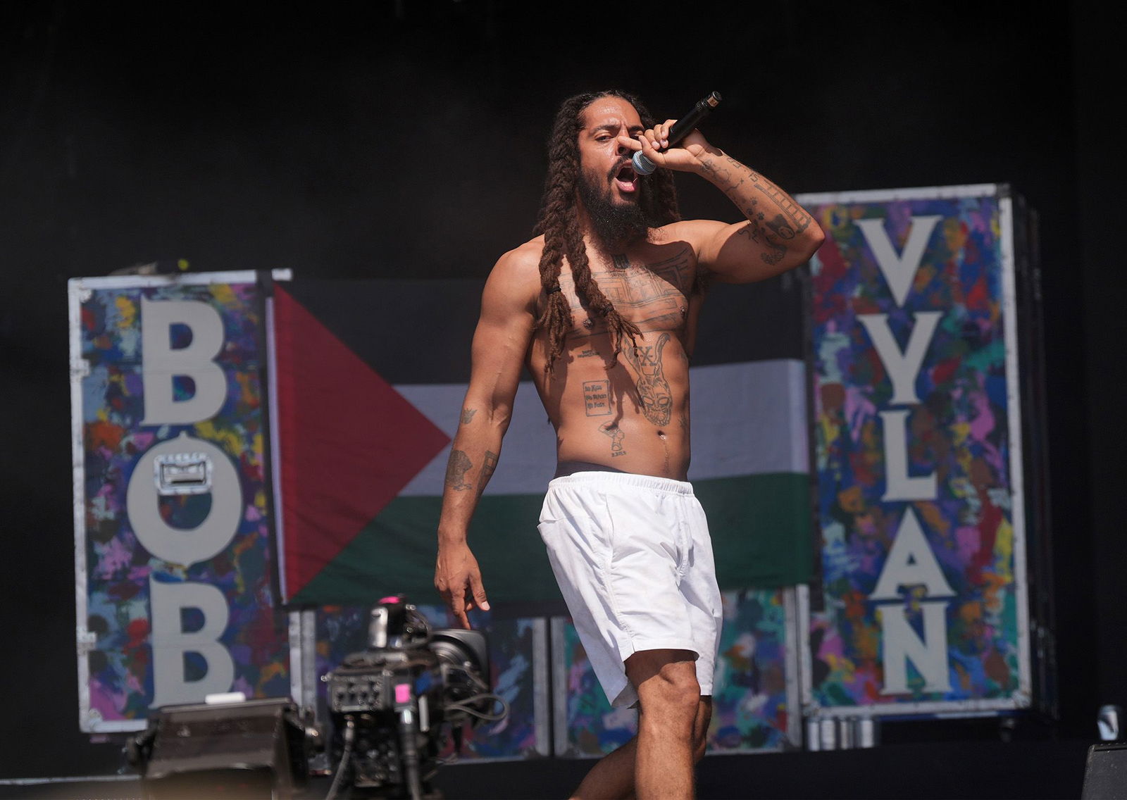 <i>Yui Mok/PA/Getty Images via CNN Newsource</i><br/>Bob Vylan performing on the West Holts Stage
