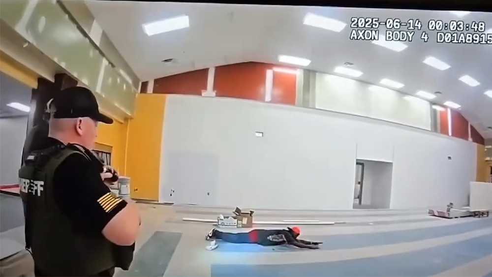<i>Bibb County Sheriff's Office/WJCL via CNN Newsource</i><br/>Newly released police bodycam shows a man being arrested after authorities say he broke into a Georgia school overnight.