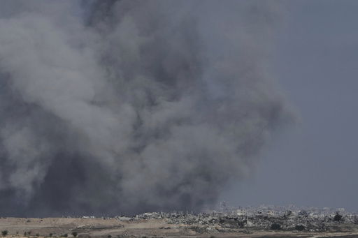 Smoke from Israeli bombardment of the northern Gaza Strip near the Israel-Gaza border