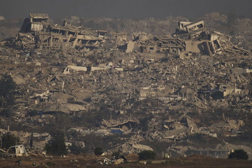 Buildings that were destroyed during the Israeli ground and air operations stand in northern of Gaza Strip as seen from southern Israel