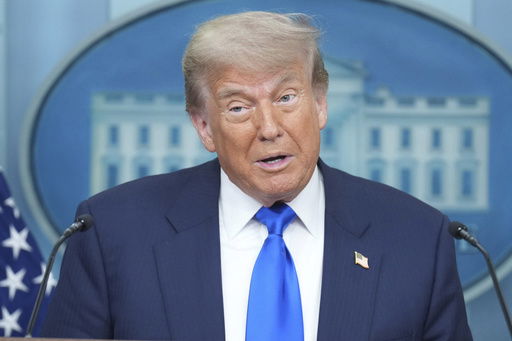 President Donald Trump speaks to the media