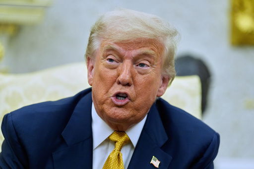 President Donald Trump speaks during a meeting with Bahrain's Crown Prince Salman bin Hamad Al Khalifa in the Oval Office of the White House