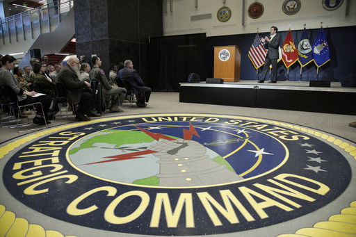 FILE - U.S. Secretary of Defense Mark Esper holds a Q&A session during a visit to the U.S. Strategic Command at Offutt AFB