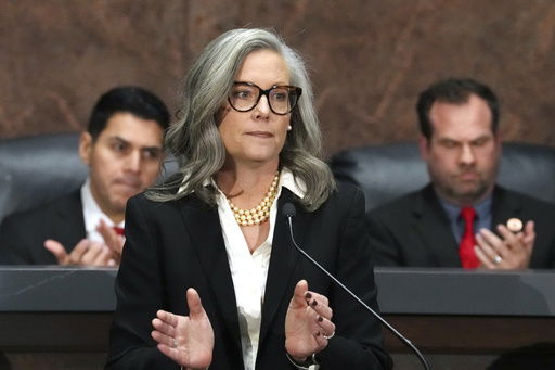 FILE - Arizona Democratic Gov. Katie Hobbs