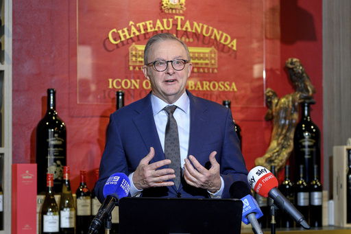 Australian Prime Minister Anthony Albanese gestures during a media event in Sydney