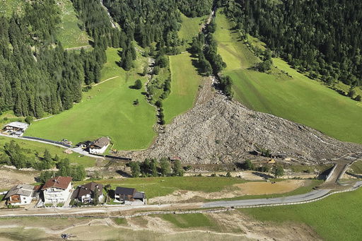 A mudslide covered homes and a street in the Gschnitztal valley in Tyrol