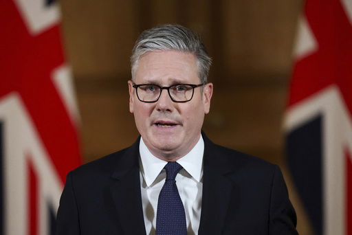 Britain's Prime Minister Keir Starmer delivers a statement inside No. 10 Downing Street on the day the cabinet was recalled to discuss the situation in Gaza