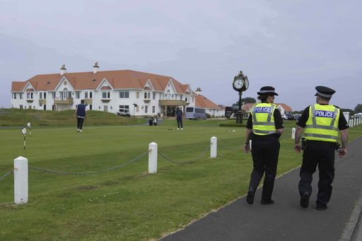 Police patrol near the Trump Turnberry golf course in Turnberry