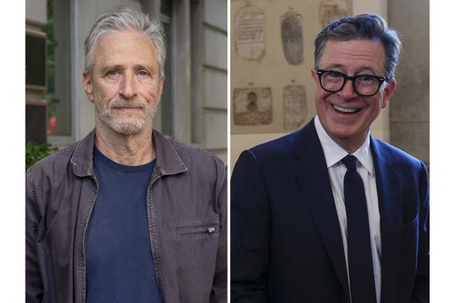 This photo combination shows Jon Stewart