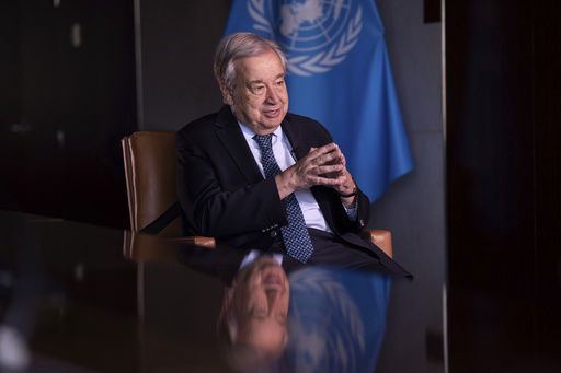 United Nations Secretary-General Antonio Guterres is interviewed by The Associated Press at the United Nations headquarters on Tuesday