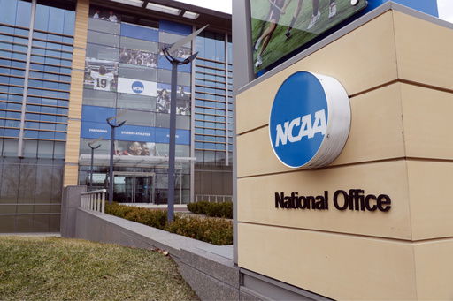 FILE - The national office of the NCAA in Indianapolis is shown on March 12