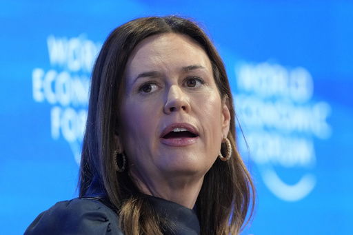 FILE - Arkansas Gov. Sarah Huckabee Sanders speaks at the Annual Meeting of World Economic Forum in Davos