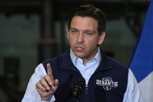 FILE - Florida Gov. Ron DeSantis speaks during a campaign event on May 31