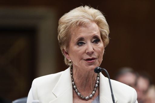 FILE - Education Secretary Linda McMahon speaks during a Senate Appropriations hearing