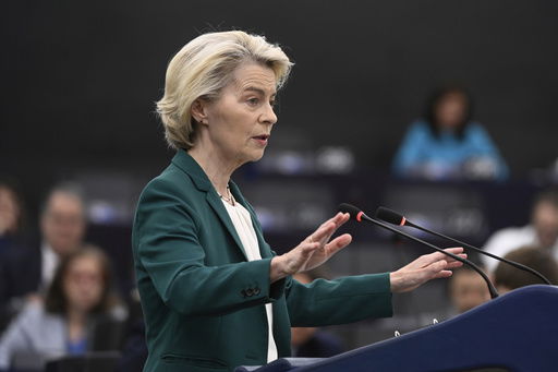 European Commission president Ursula von der Leyen delivers her speech during a statement on the preparation for the EU–China Summit