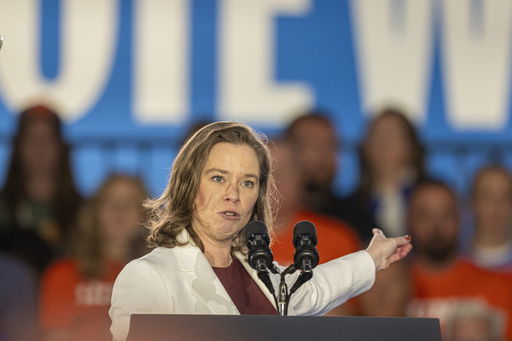 FILE - Wisconsin Lt. Gov. Sara Rodriguez speaks at a campaign event for Democratic presidential nominee Vice President Kamala Harris