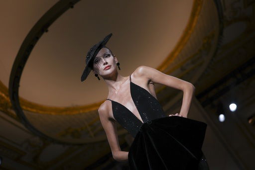 A model wears a creation as part of the Giorgio Armani Prive Fall-Winter 2025/26 Haute Couture collection presented Tuesday