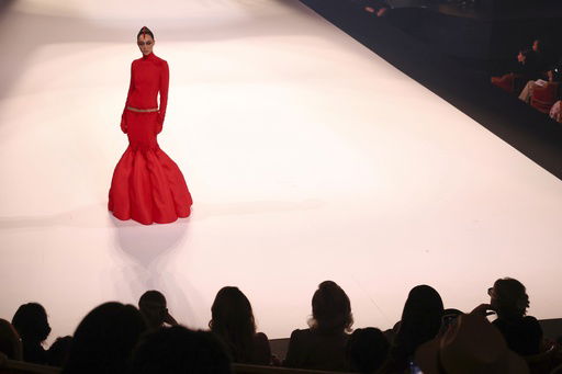 A model wears a creation as part of the Stephane Rolland Fall-Winter 2025/26 Haute Couture collection presented Tuesday