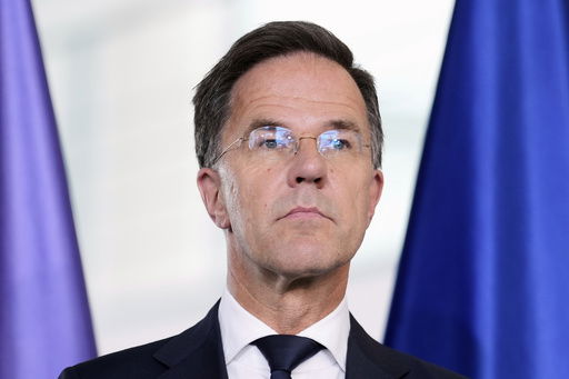 NATO Secretary General Mark Rutte attends a news conference with German Chancellor Friedrich Merz during a meeting at the chancellery in Berlin