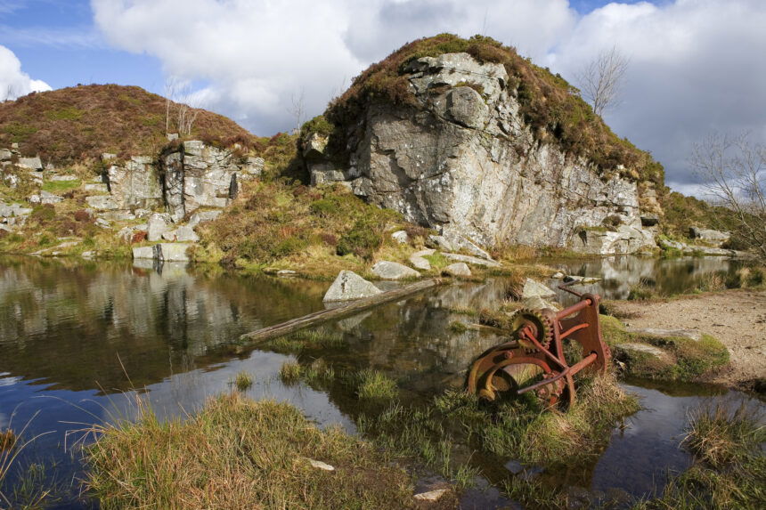 The long-abandoned and flooded Haytor Quarries, Haytor Down, Dartmoor,  Devon, UK
