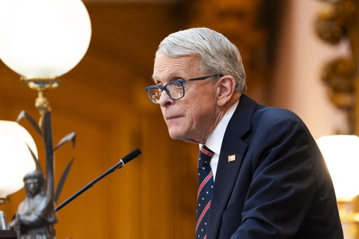 FILE - Ohio Gov. Mike DeWine gives the State of the State address in the Ohio House chambers at the Ohio Statehouse on March 12