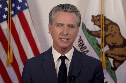 Gov. Gavin Newsom speaks during an address on Tuesday