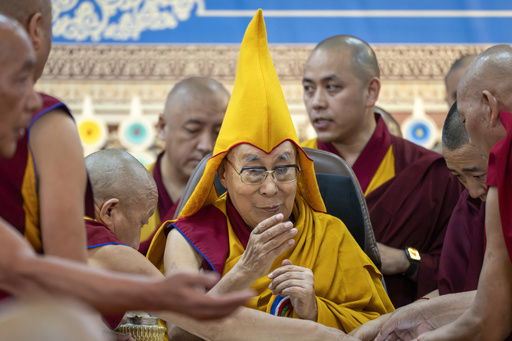 Tibetan spiritual leader the Dalai Lama presides over an event celebrating his 90th birthday according to a Tibetan calendar at the Tsuglakhang temple in Dharamshala