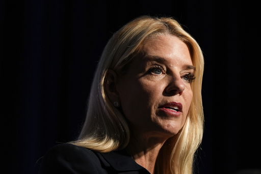 Attorney General Pam Bondi speaks at a news conference at the Drug Enforcement Administration