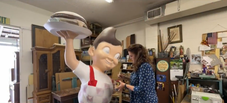 <i>KCAL/KCBS via CNN Newsource</i><br/>Sheila Lehman is restoring Bob's Big Boy statues in Burbank
