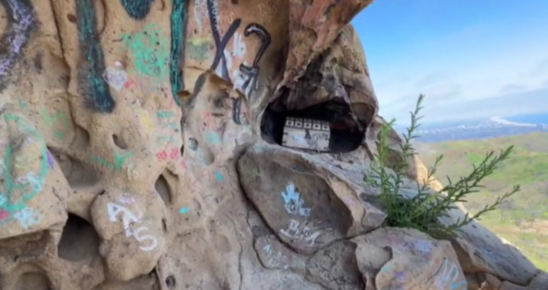 <i>KCAL/KCBS via CNN Newsource</i><br/>A treasure chest nestled inside of Skull Rock in the Pacific Palisades