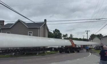 An oversized trailer hauling a blade to a wind turbine got stuck in Bradenville