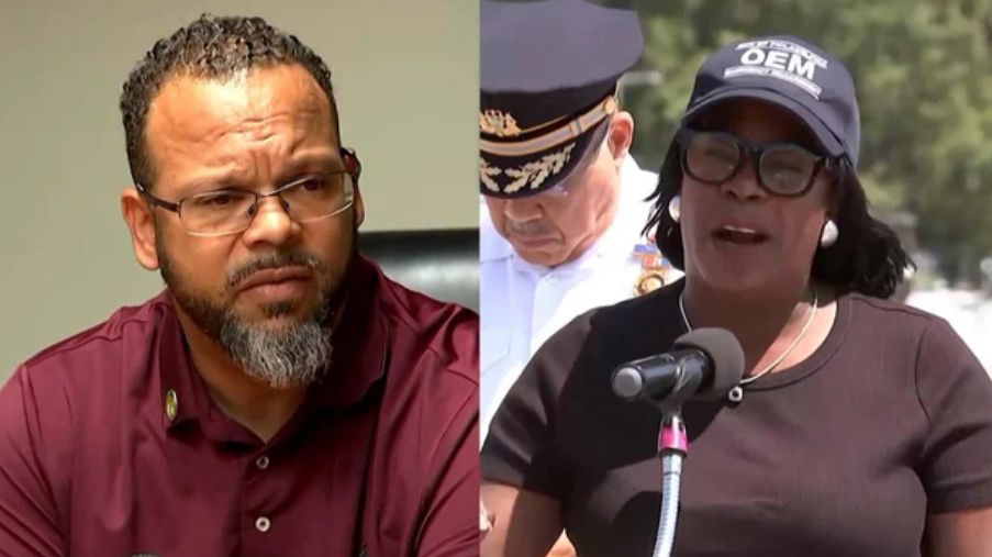 <i>KYW via CNN Newsource</i><br/>DC 33 President Greg Boulware (left) and Philadelphia Mayor Cherelle Parker (right).
