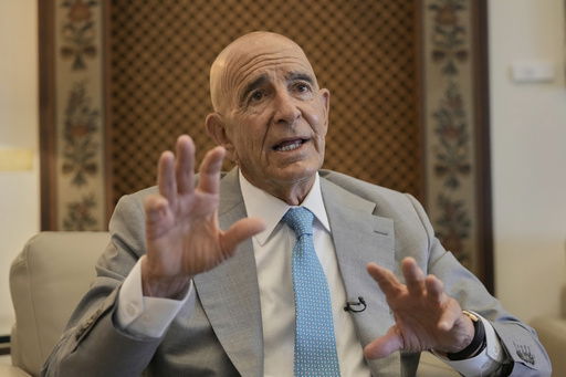 U.S. Ambassador to Turkey and Special Envoy to Syria Tom Barrack speaks during an interview with The Associated Press at the U.S. Embassy in Aukar