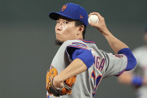 New York Mets starting pitcher Kodai Senga throws during the second inning of a baseball game against the Kansas City Royals