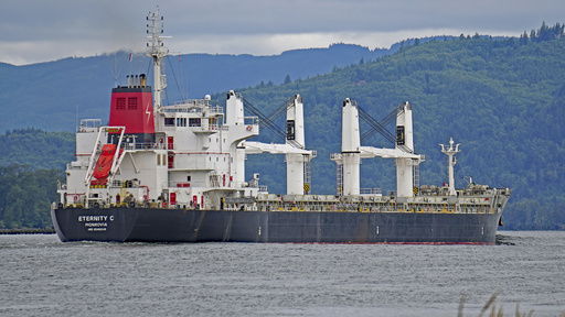 The Liberian-flagged bulk carrier Eternity C is seen near Cathlamet