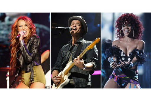 This combination of photos shows Miley Cyrus performing at the Rock in Rio music festival in Lisbon on May 29