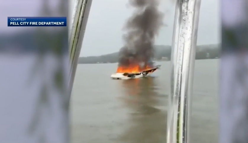 <i>Pell City Fire Department via CNN Newsource</i><br/>A lightning strike on Logan Martin Lake on June 29 set a boat ablaze