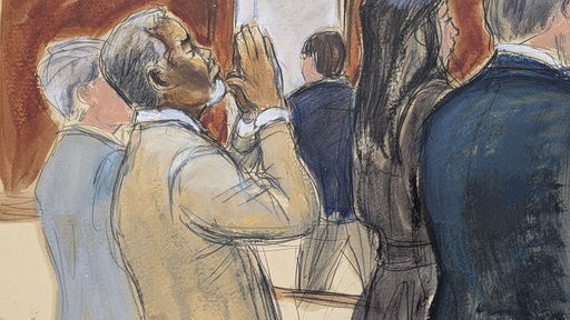 In this courtroom sketch