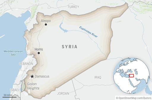 This is a locator map for Syria with its capital