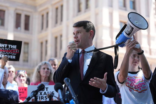 Texas state Rep. James Talarico speaks during a rally to protest against redistricting hearings at the Texas Capitol