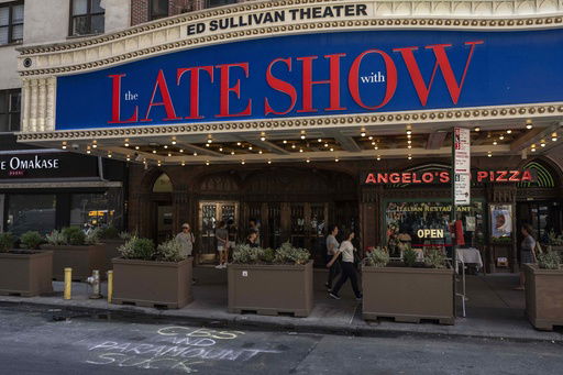 A message written by a protester is seen on the ground outside the Ed Sullivan theater