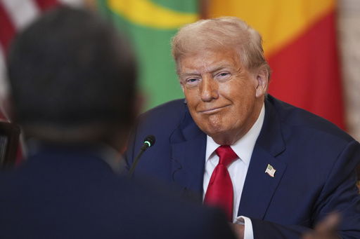 President Donald Trump speaks during a lunch with African leaders in the State Dining Room of the White House