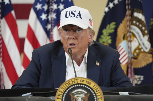 President Donald Trump speaks during a roundtable discussion with first responders and local officials at Hill Country Youth Event Center in Kerrville