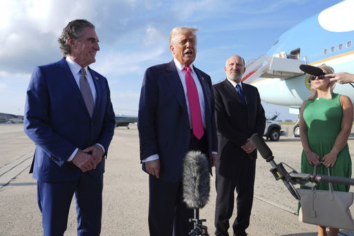 President Donald Trump speaks to the media after arriving at Joint Base Andrews