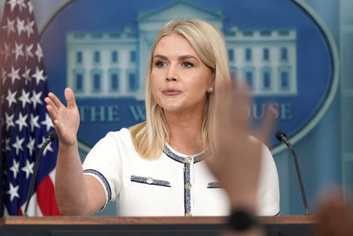 White House press secretary Karoline Leavitt speaks with reporters in the James Brady Press Briefing Room at the White House