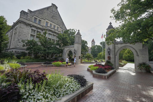 Guests walk on the campus of Indiana University