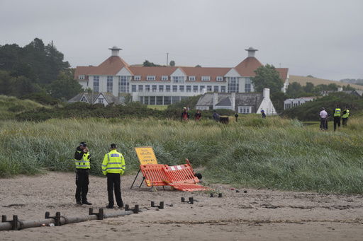 Police guard the Trump Turnberry golf course in Turnberry